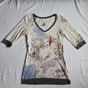 Artistic Graphic Long Sleeve V-Neck Top